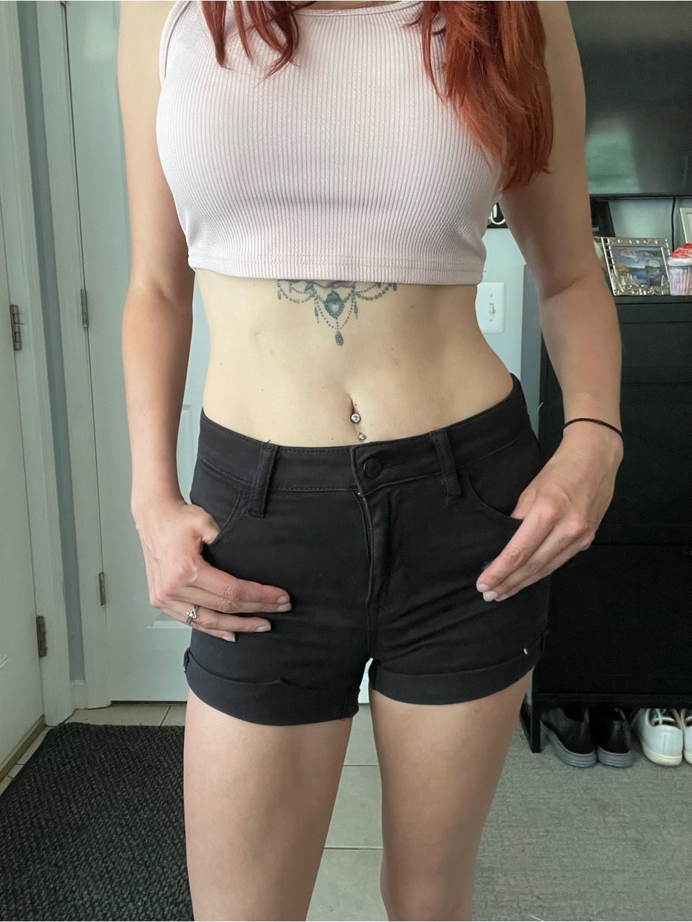 PacSun Black High-Rise Cuffed Denim Shorts